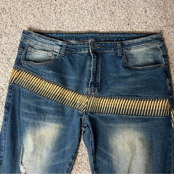Jeans Wear Men’s Vintage Embroidered Grunge Distressed Stretch Jeans Size 40 - Picture 4 of 12